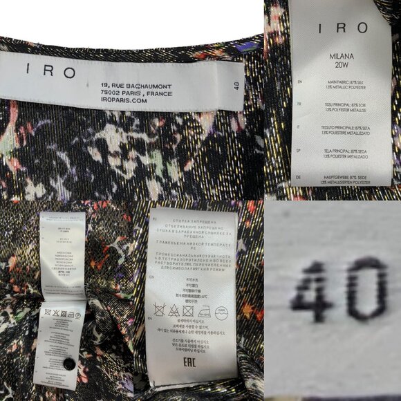 IRO Milana Metallic Printed Top Blouse 40 US 8 Black Silk Long Sleeve V-Neck - Picture 5 of 12